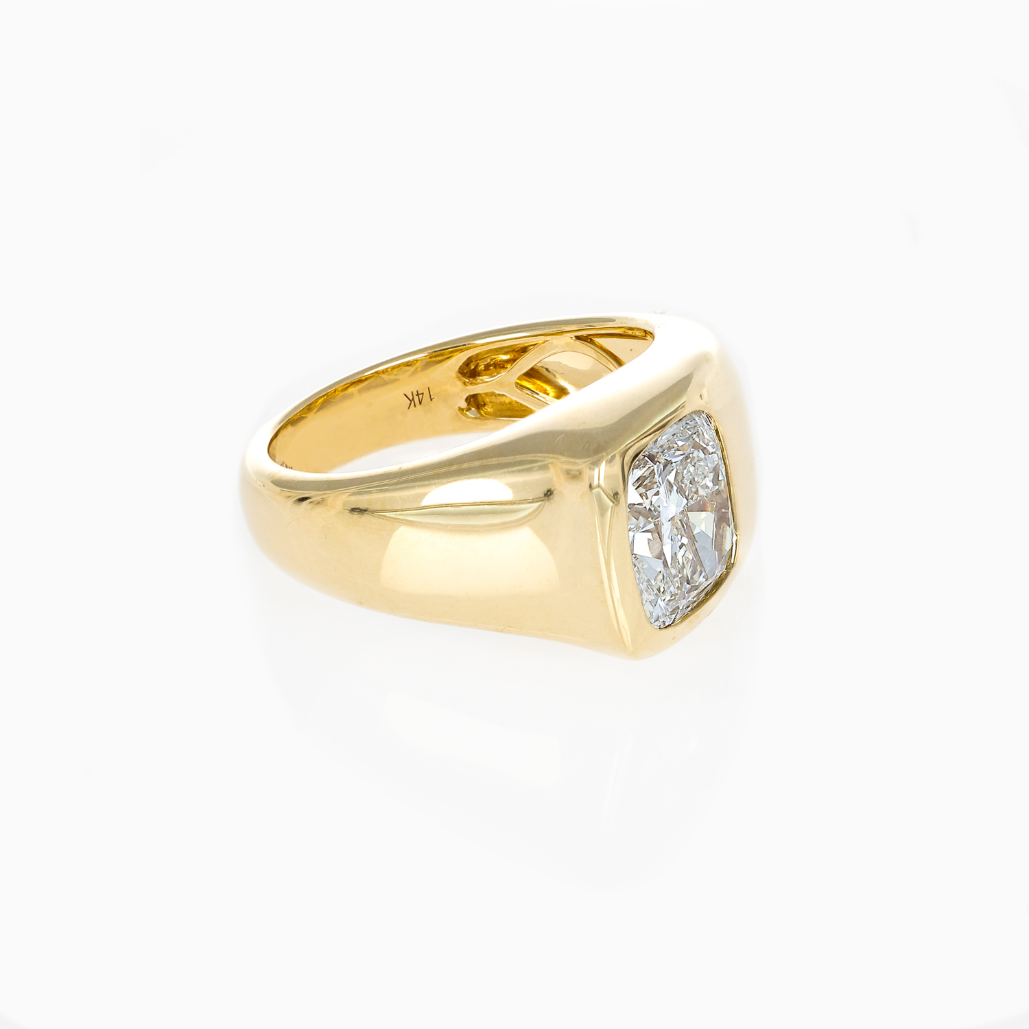 Burnish -set  Cushion-Cut Diamond Solitaire,  Lab-grown, 14k Yellow Gold